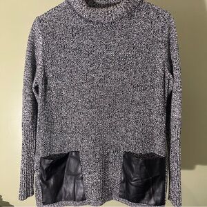 August Silk Gray Cowl Neck Sweater with Black Pockets